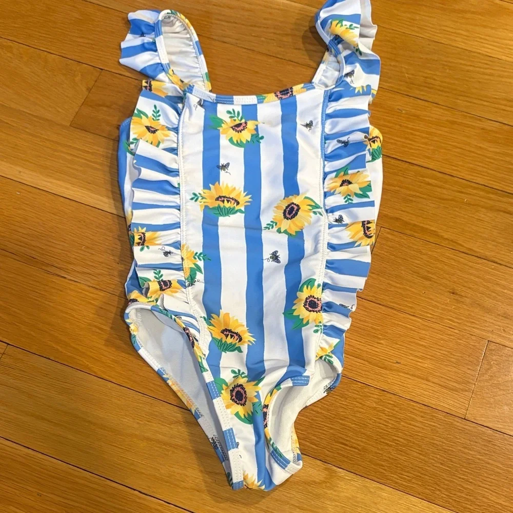 Tommy Bahama Kids Blue and White Striped Sunflower One-Piece Swimsuit